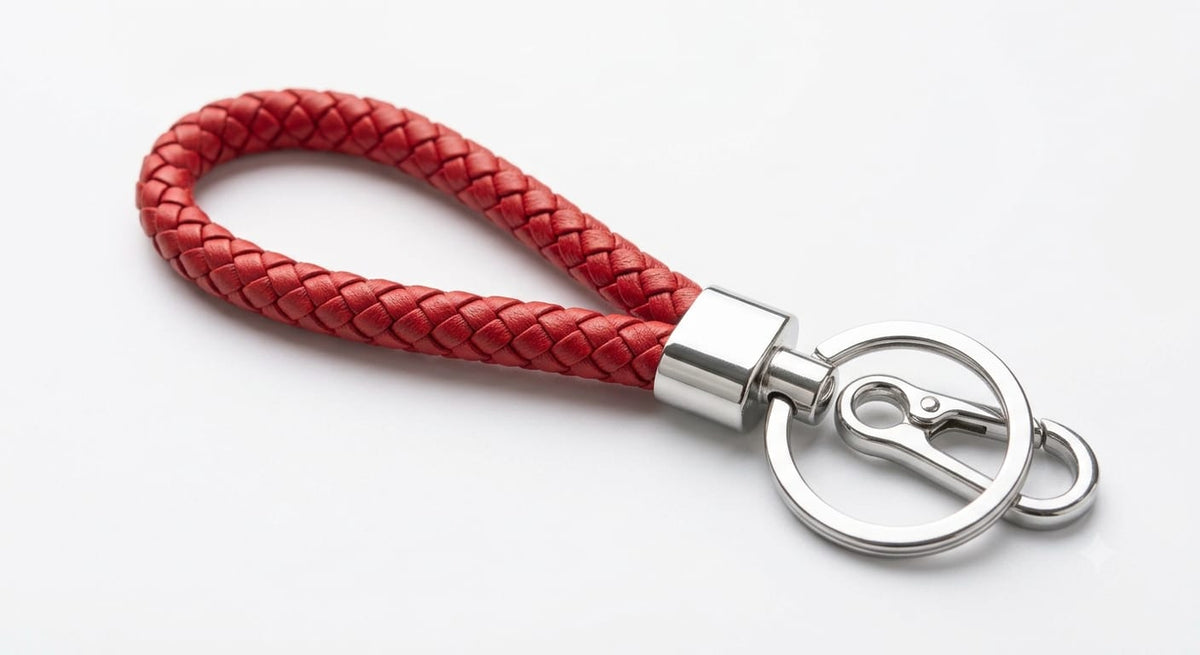 Premium Braided Leather Keychain – Durable Metal Key Ring | Portachiavi Intrecciato in Pelle Premium