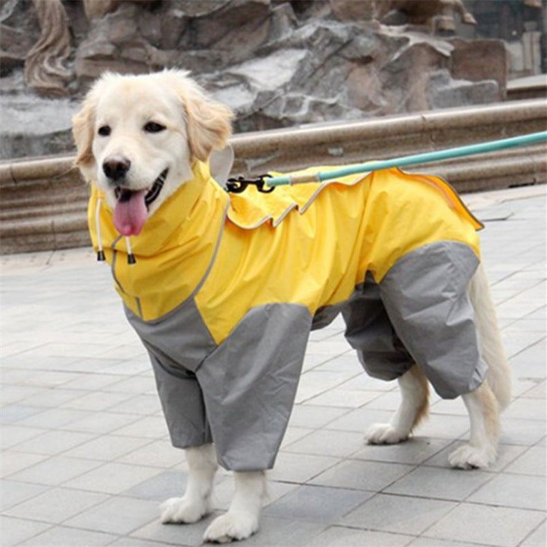 Pet Raincoat Medium And Large Dog Golden Retriever Samoa Alaska Waterproof Four-legged Raincoat Dog Hooded Raincoat