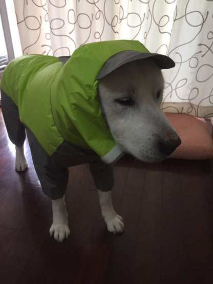 Pet Raincoat Medium And Large Dog Golden Retriever Samoa Alaska Waterproof Four-legged Raincoat Dog Hooded Raincoat
