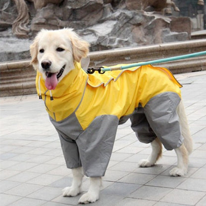 Pet Raincoat Medium And Large Dog Golden Retriever Samoa Alaska Waterproof Four-legged Raincoat Dog Hooded Raincoat