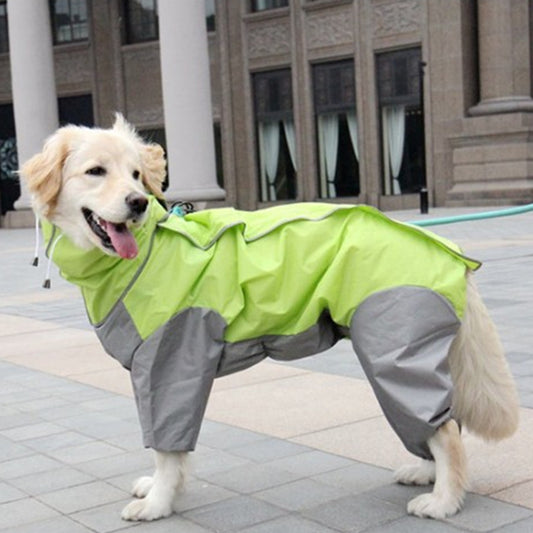 Pet Raincoat Medium And Large Dog Golden Retriever Samoa Alaska Waterproof Four-legged Raincoat Dog Hooded Raincoat